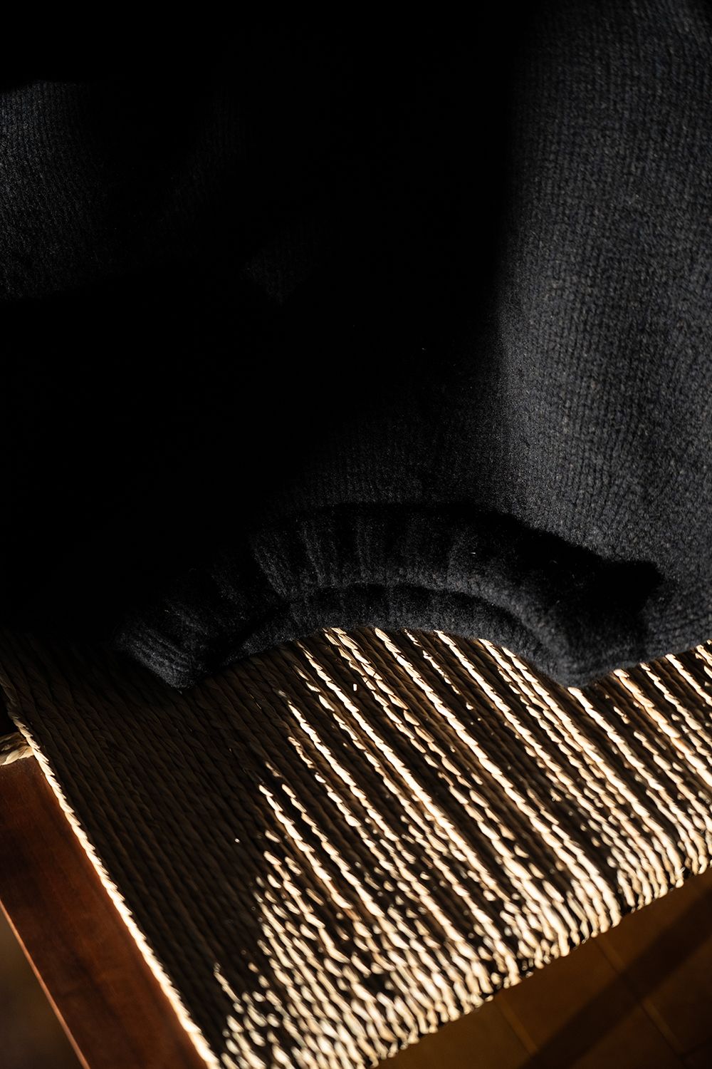 yak/lambs multi ply HAND KNITTING yoke top crew neck sweater(DARK NAVY)