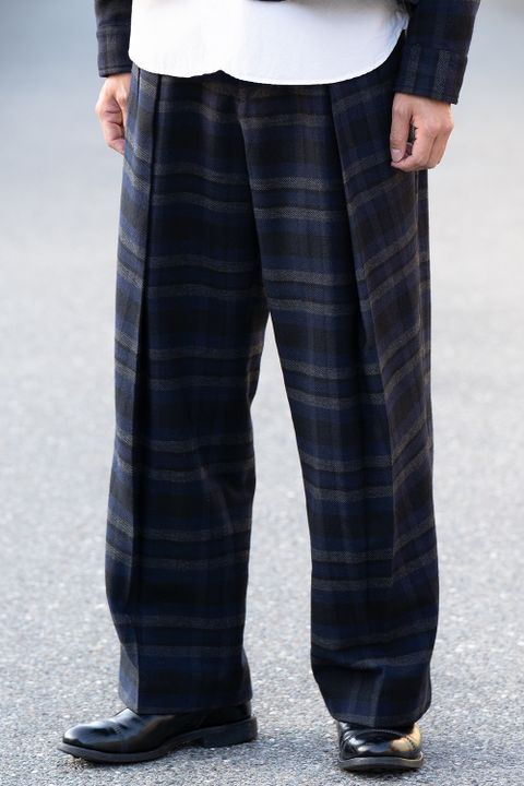 【ラスト1点】C/W Plaid Double Tuck Pants(NAVY)