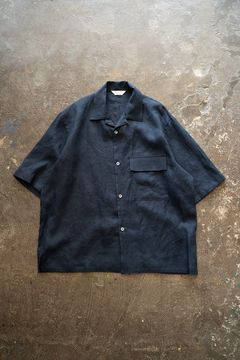 【ラスト1点】【25SS】フレンチリネンオープンカラー半袖シャツ(NAVY)