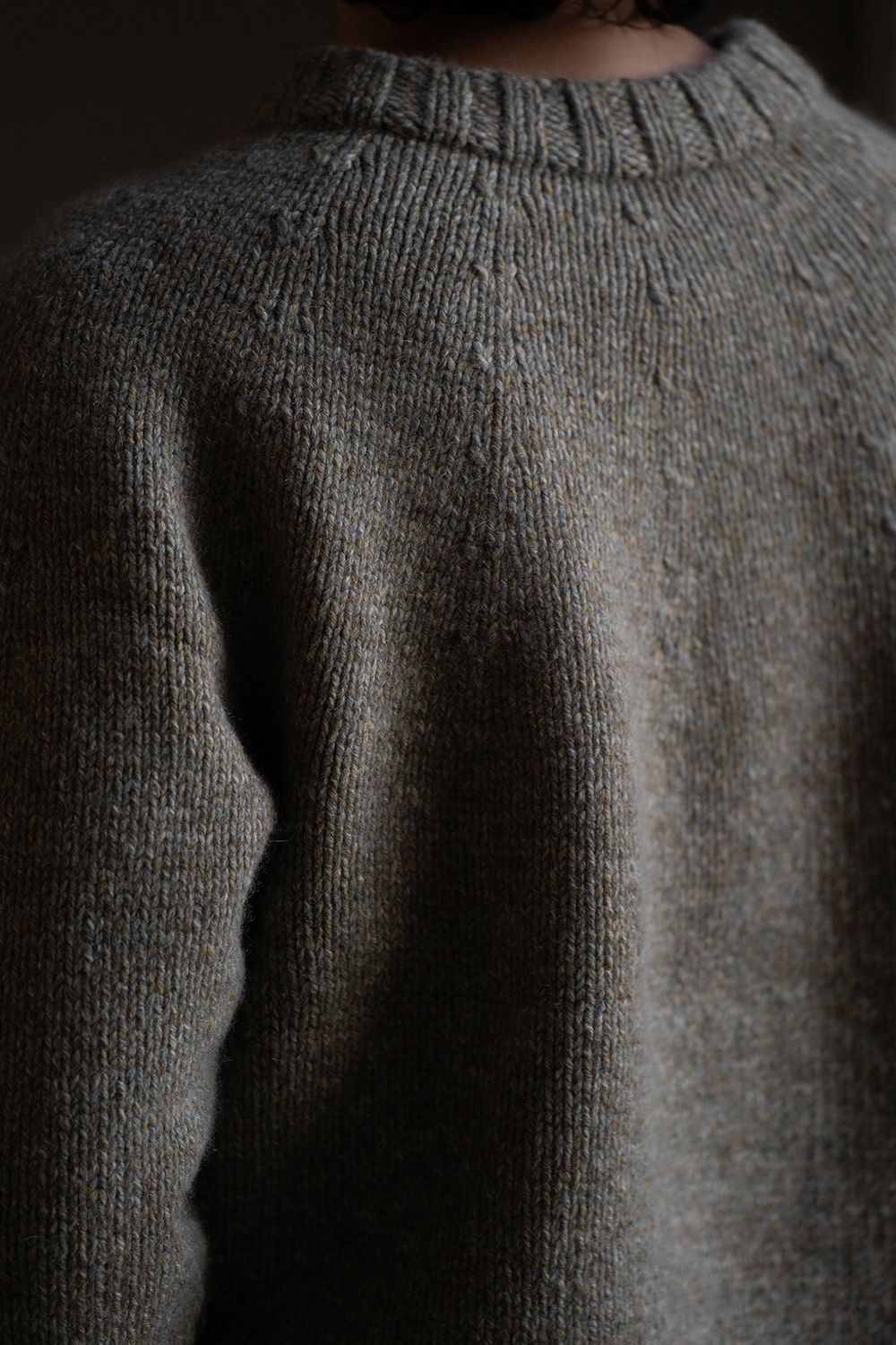 yak/lambs multi ply HAND KNITTING yoke top crew neck sweater(FOG)