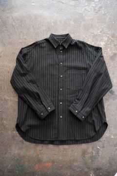 【ラスト1点】【21SS】Leno Cloth Stripe Over Shirt/レノクロスストライプオーバーサイズシャツ(BLACK)