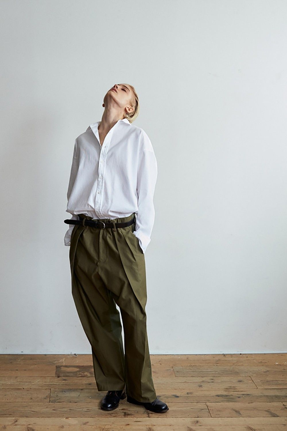 KHONOROGICA - 【ラスト1点】Bi Color Double Tuck Pants(KHAKI