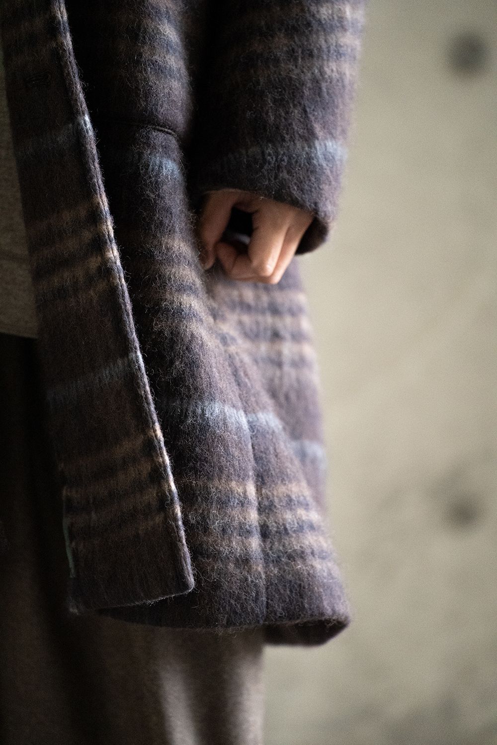【ラスト1点】Plaid Wool Melton Bal Collar Coat(BROWN)【ユニセックス】
