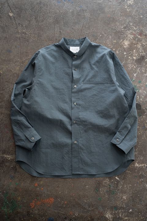 【26SS】極小襟コットン×リネンタイプライターシャツ(BLUE GREY)