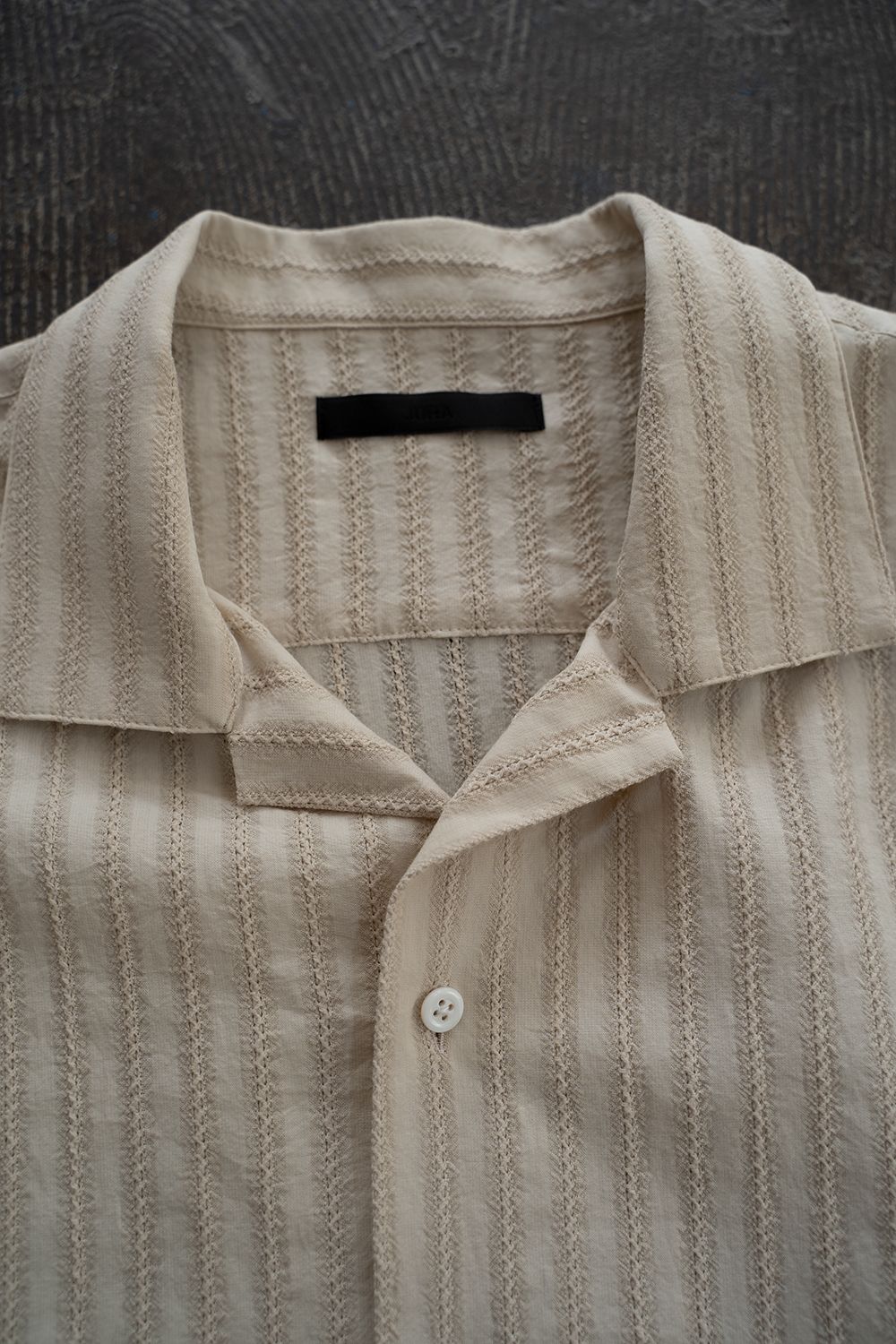 【ラスト1点】【21SS】Leno Cloth Stripe S/S Shirt/レノクロスストライプハーフスリーブシャツ(ECRU)