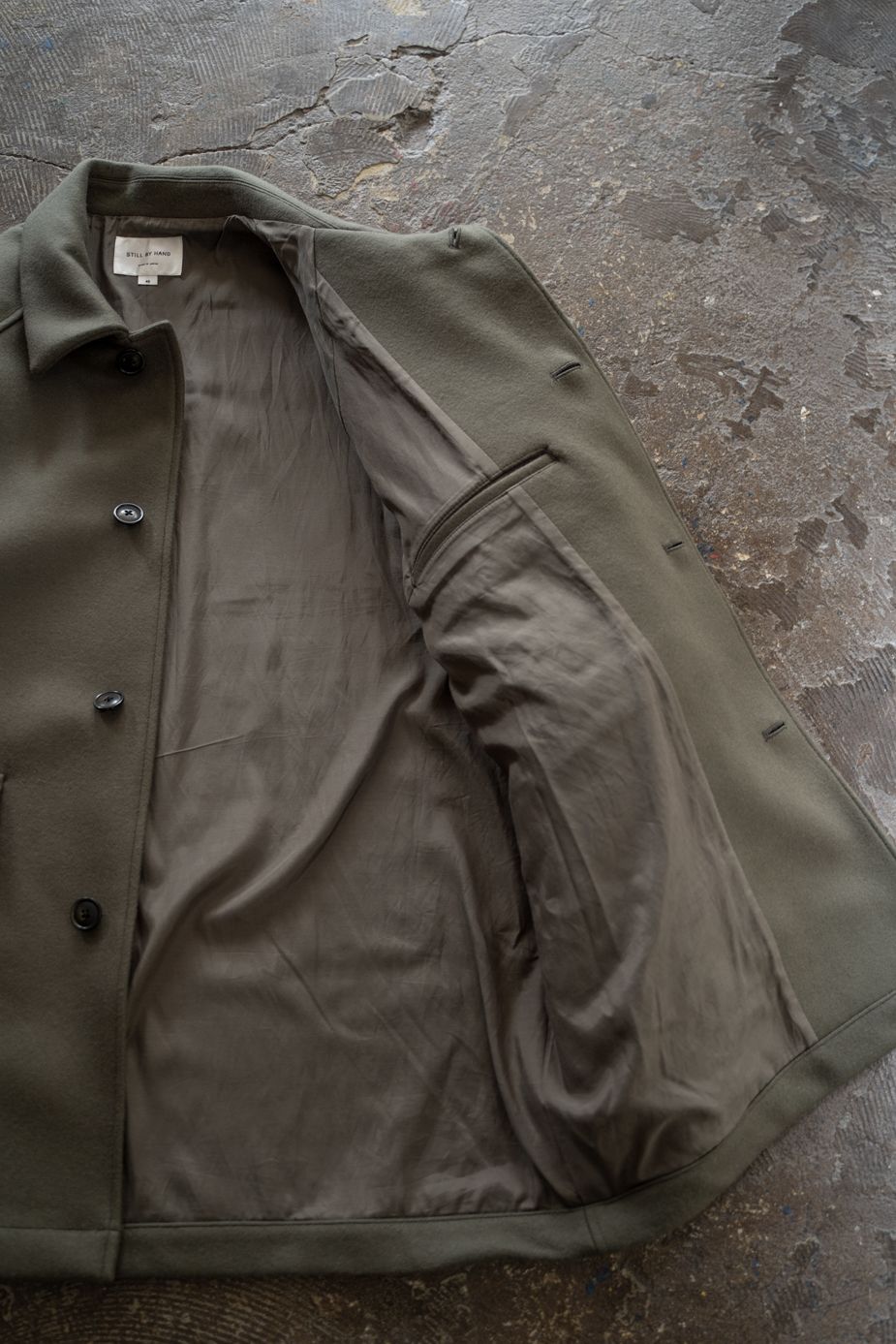 【25AW】Super110'Sメルトンステンカラーハーフコート(SAGE)