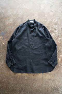 【ラスト1点】【24SS】リネンバンドカラーシャツ(NAVY)