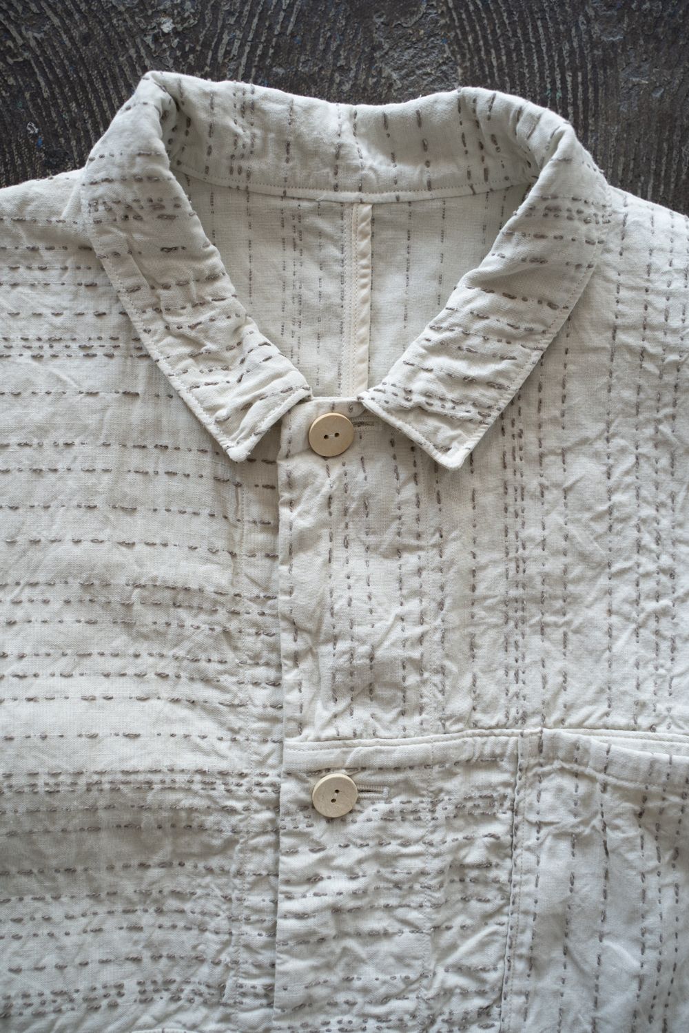 薄手刺し子織ジャケット(ベンガラ白)