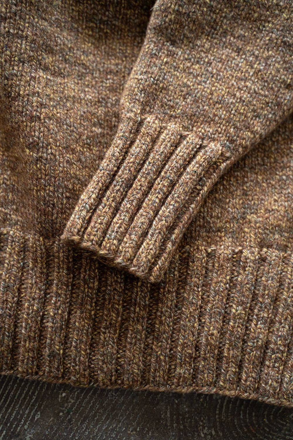 【ラスト1点】yak/lambs multi ply HAND KNITTING yoke top turtle neck sweater(MARRON)