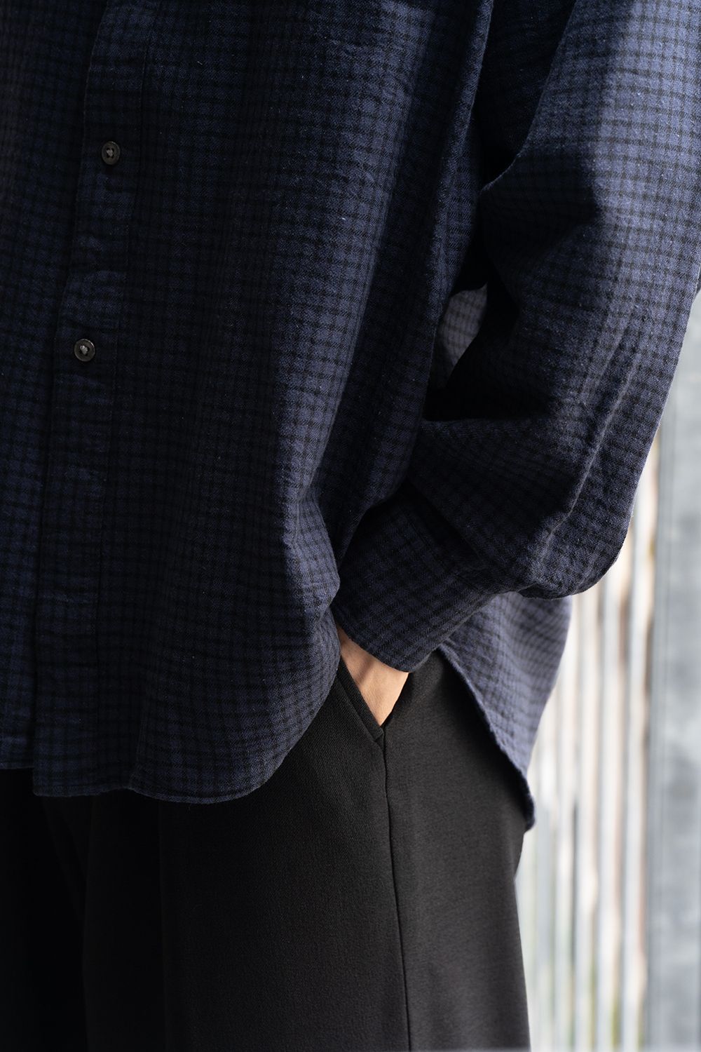 【ラスト1点】【25AW】Cotton Wool Silk Flannel Check Shirts(PURPLE×BLACK)