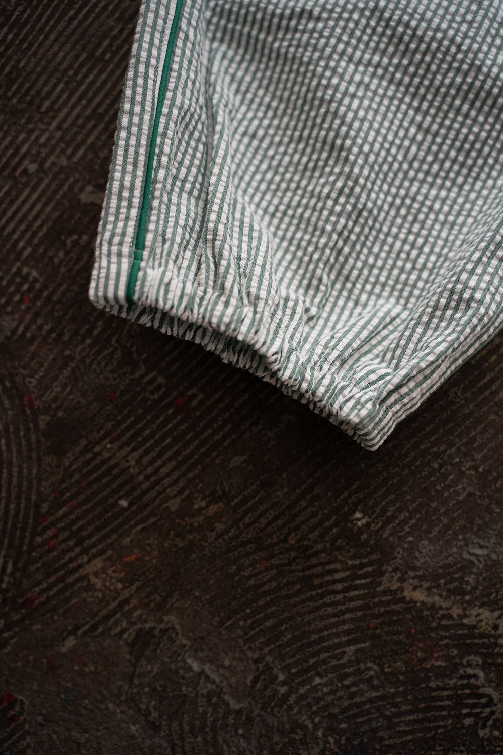 【ラスト1点】【25SS】"nite game"pajama(seersucker GREEN STRIPE)【ユニセックス】【セットアップ】