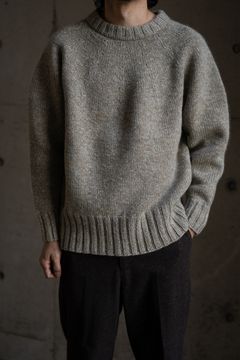 yak/lambs multi ply HAND KNITTING yoke top crew neck sweater(FOG)