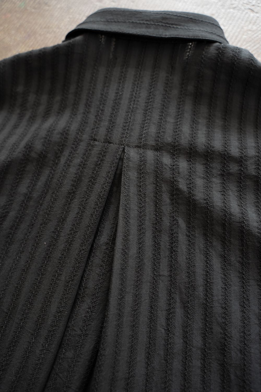 【ラスト1点】【21SS】Leno Cloth Stripe Over Shirt/レノクロスストライプオーバーサイズシャツ(BLACK)