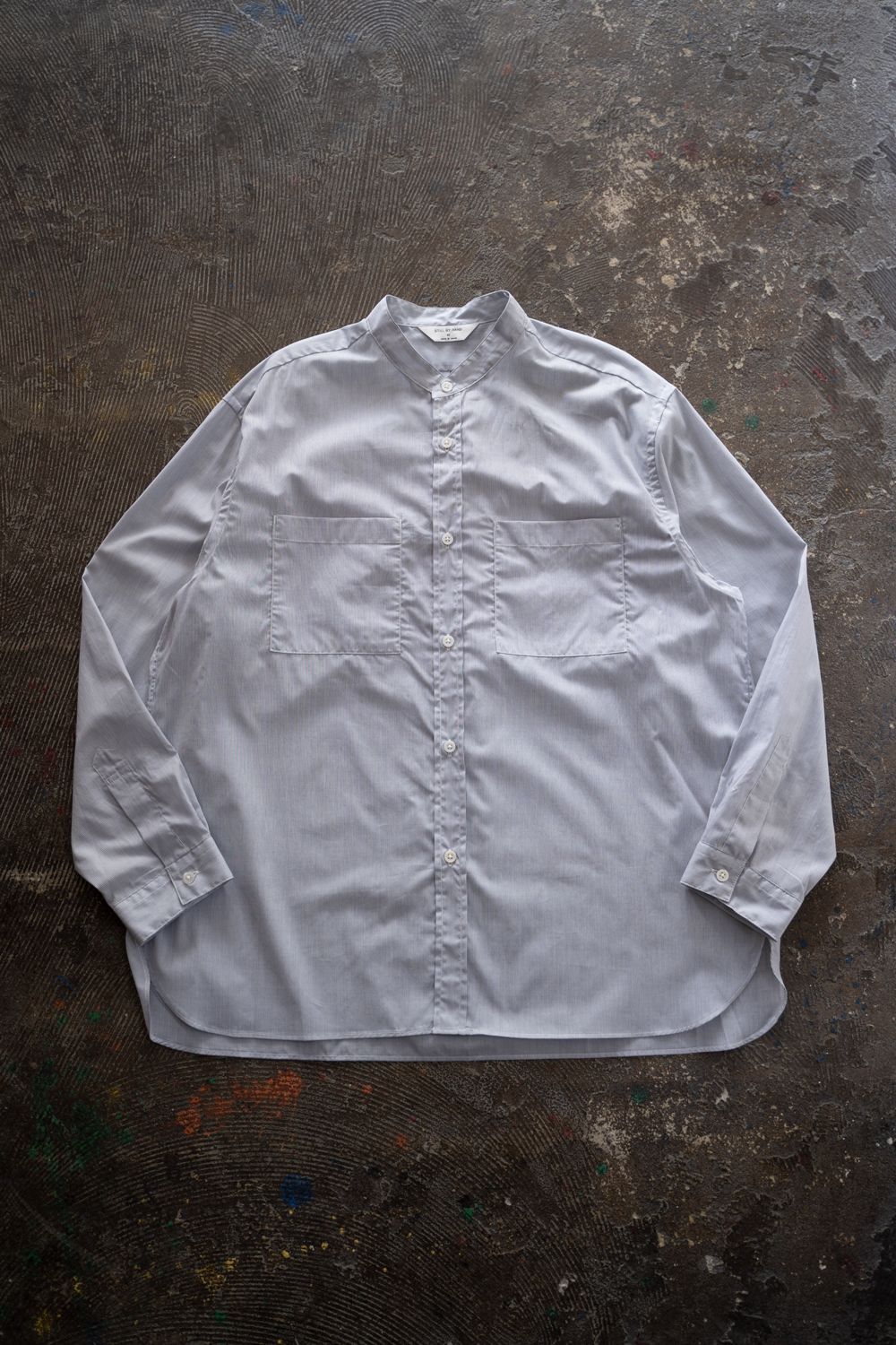 【26SS】両胸ポケットバンドカラーストライプシャツ(GREY)