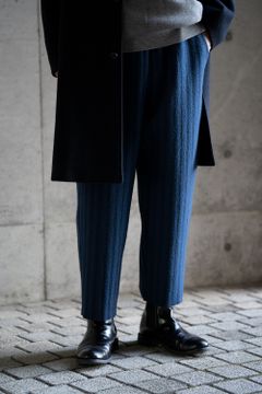 【ラスト1点】Wool Felt Stripe Cropped Pants/縮絨ウールストライプワイドクロップドイージーパンツ(アオムラサキ)