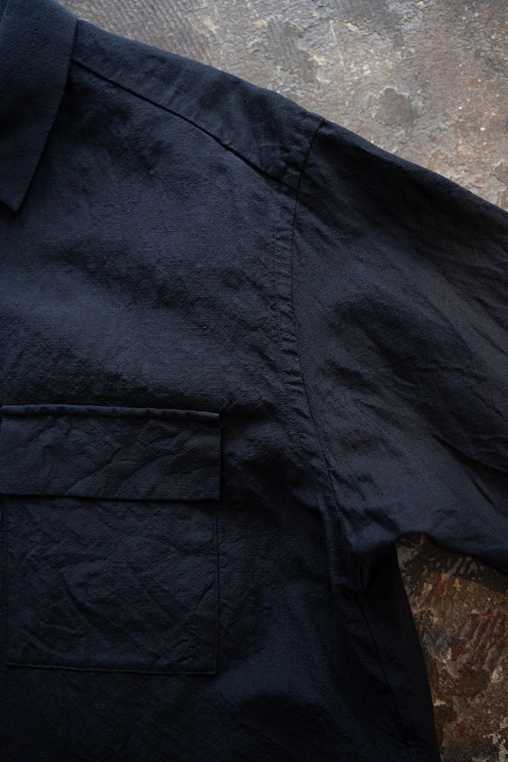 【25AW】ウール×リネンオーバーサイズシャツ(NAVY)