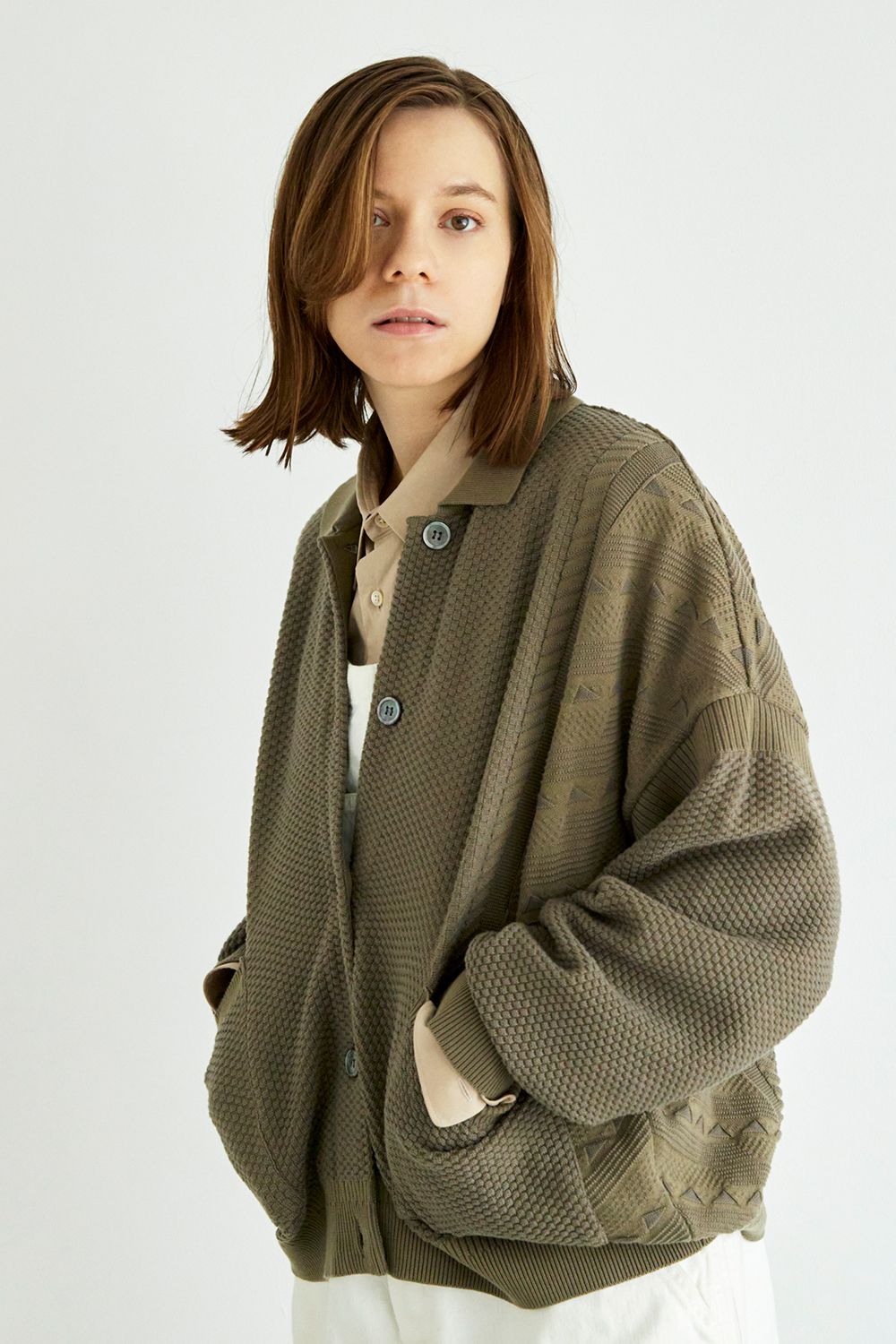 YASHIKI - 【ラスト1点】【22SS】Hoshikuzu Collar Cardigan(KHAKI