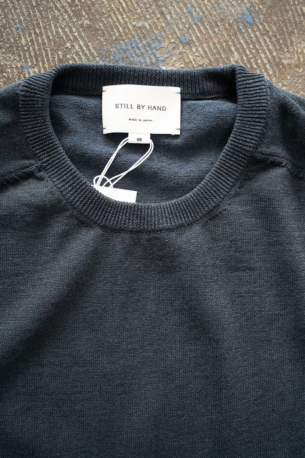 【ラスト1点】【25SS】綿×ポリエステル×リネン12GサドルスリーブニットTee(DUSTY BLUE)
