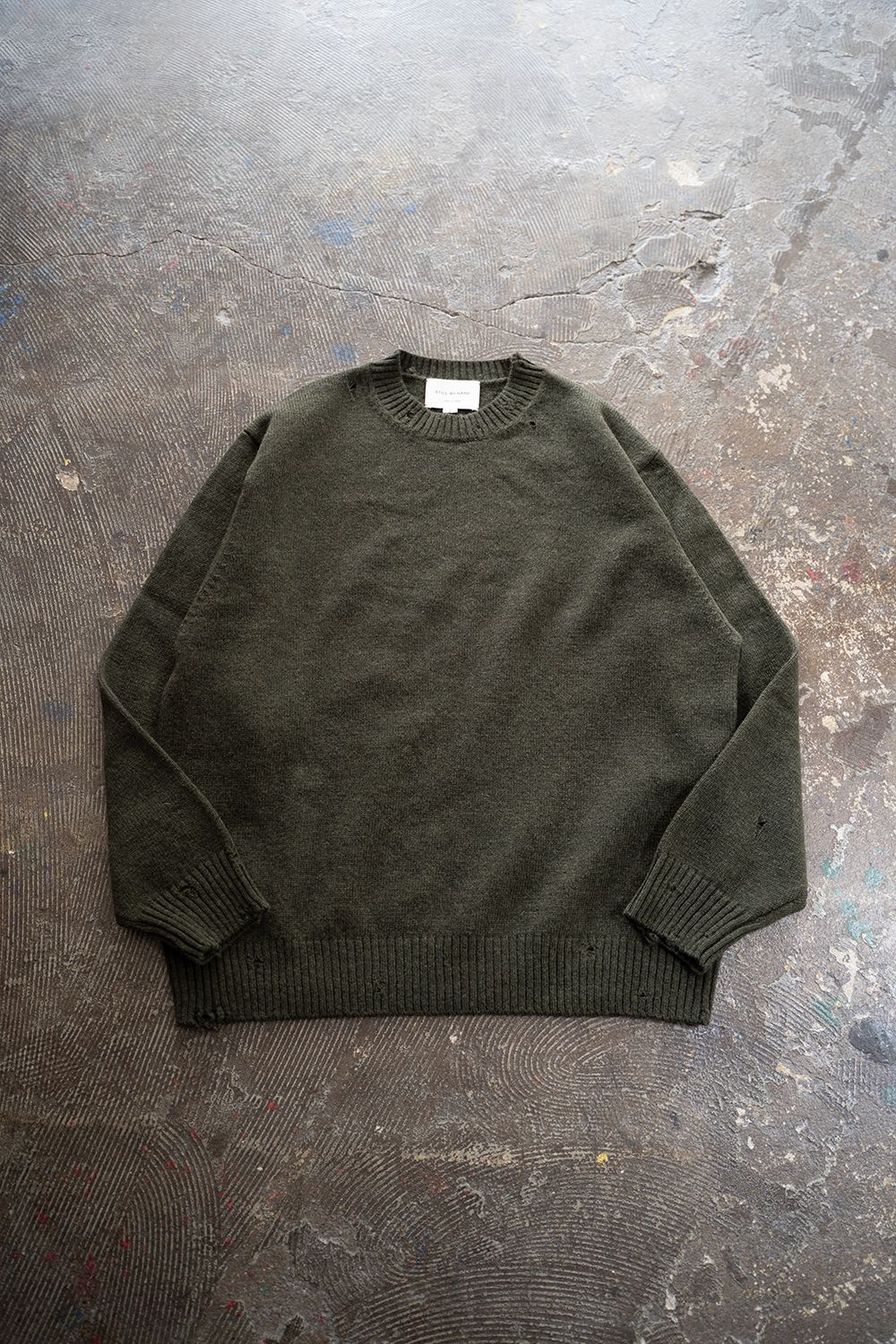 【25AW】ダメージクルーネックニット(KHAKI GREEN)