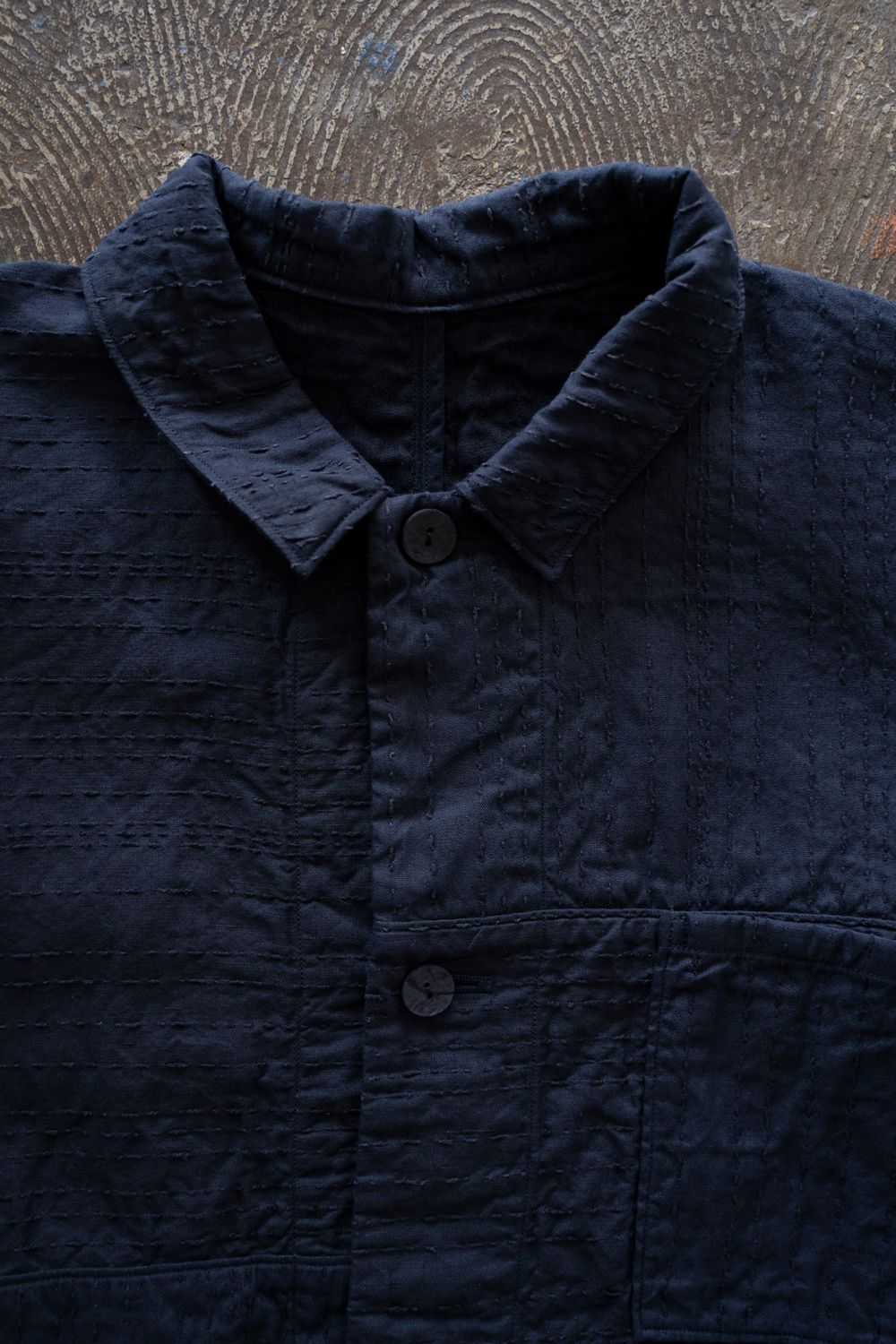 薄手刺し子織ジャケット(濃紺)