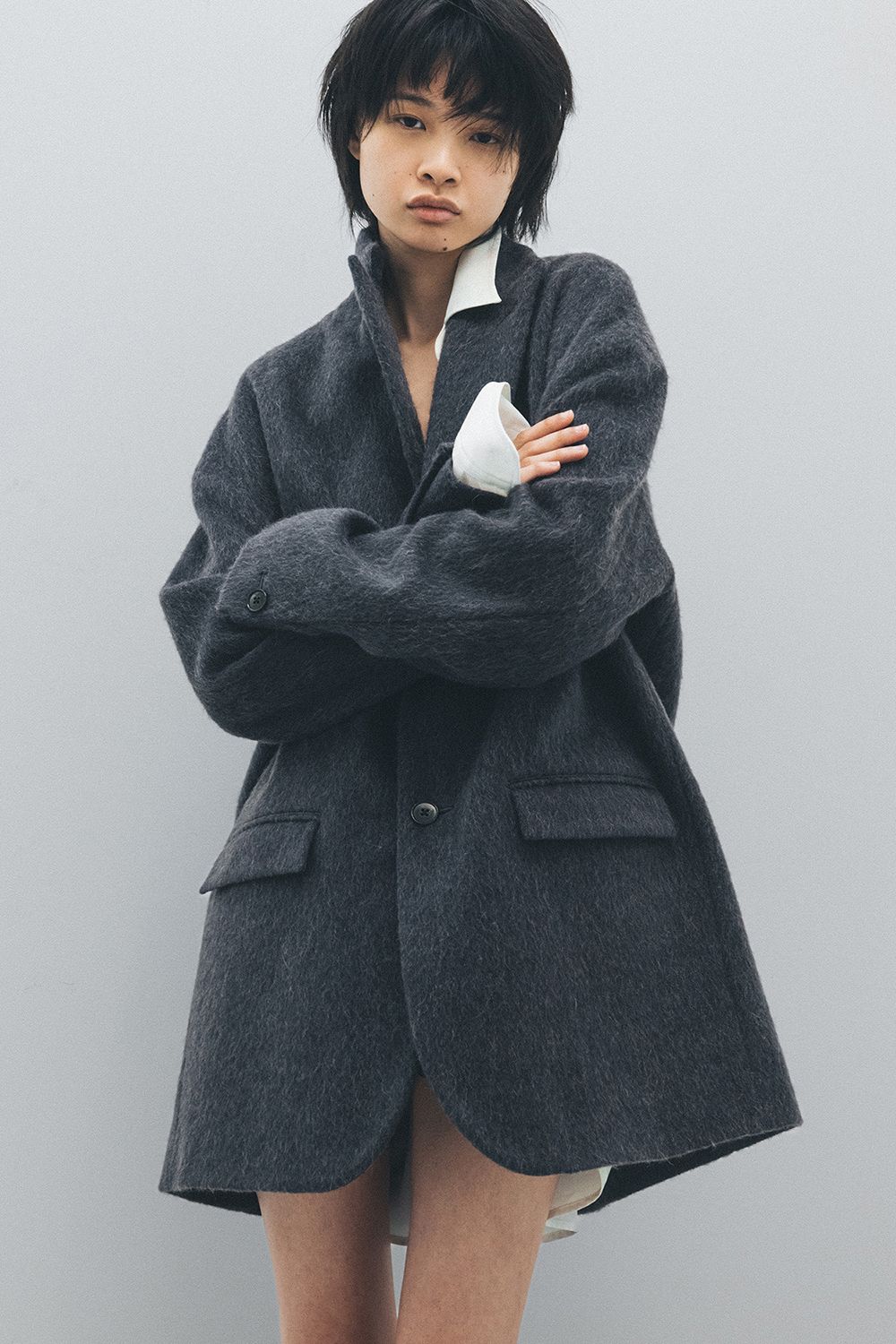 【25AW】Mohair Shaggy Long Jacket/モヘアシャギーロングジャケット(CHARCOAL)