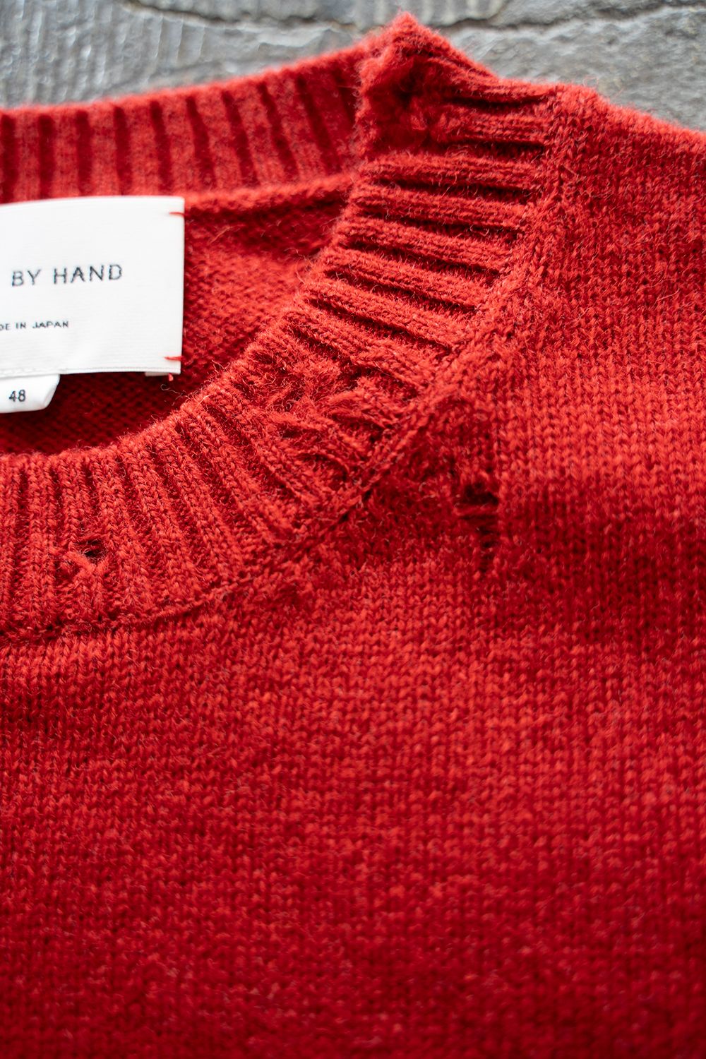 【25AW】ダメージクルーネックニット(VERMILION RED)