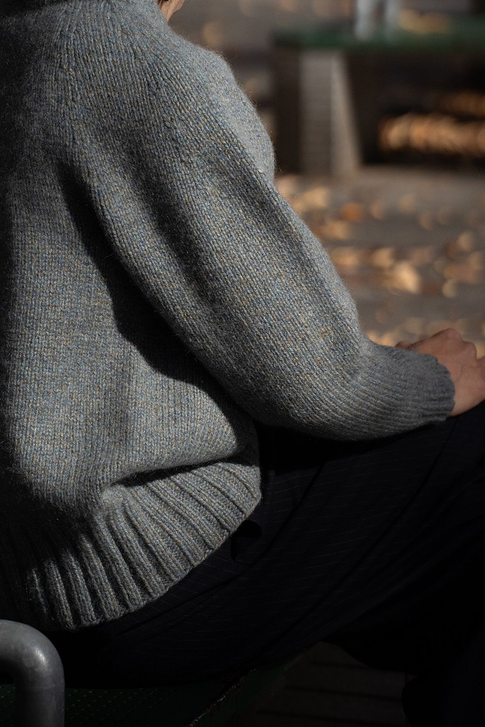 【ラスト1点】yak/lambs multi ply HAND KNITTING yoke top crew neck sweater(FADE BLUE)