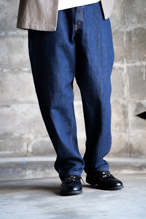 【ラスト1点】インディゴスビンコットン13.5ozワイドテーパードデニム(NAVY ONE WASH)