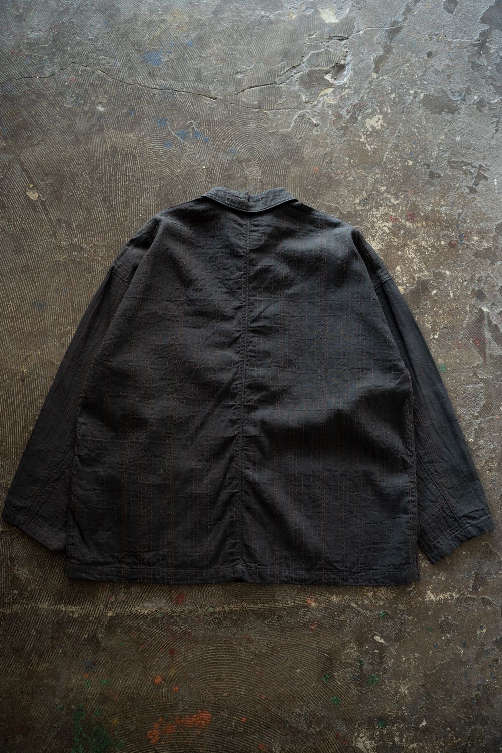 薄手刺し子織ジャケット(墨黒)