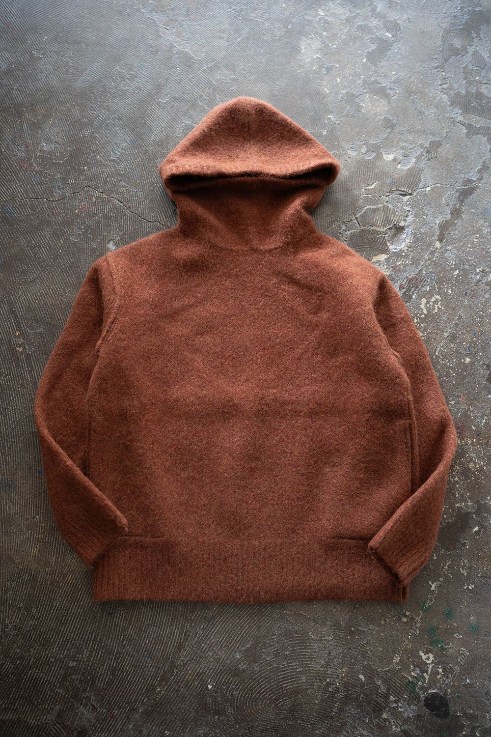 slopeslow - brushed yak/Shetland wool hoodie balaclava(BRICK) | Salty