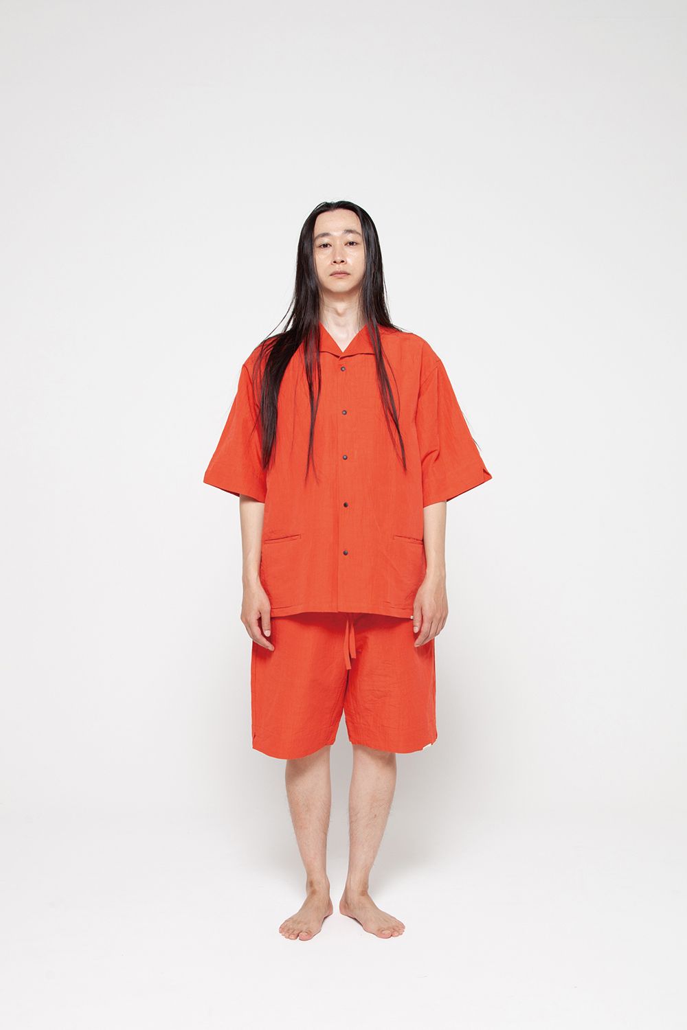 【25SS】"week s/s"pajama【セットアップ】(washed cotton linen ORANGE RED)