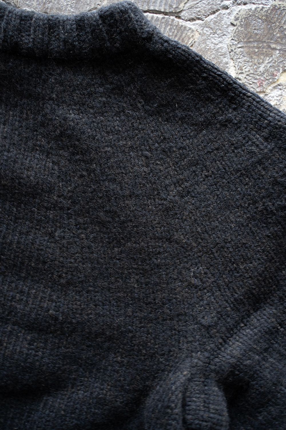yak/lambs multi ply HAND KNITTING yoke top crew neck sweater(DARK NAVY)