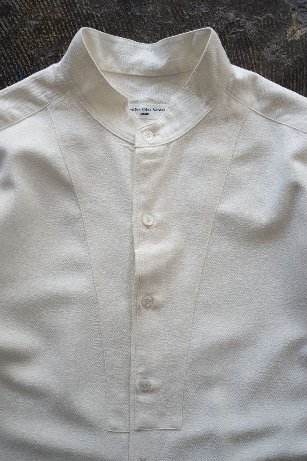 【25AW】Silk Nep Kersey Band Collar Bosom Shirt(PEARL WHITE)