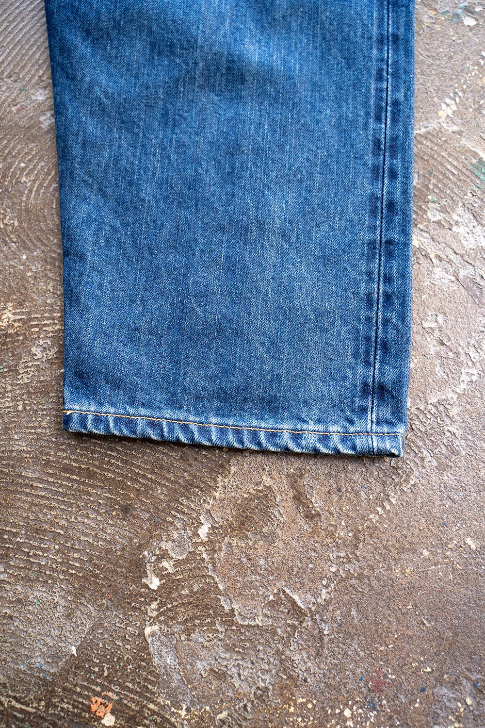 【ラスト1点】インディゴスビンコットン13.5ozワイドテーパードデニム(DARK BLUE DAMAGE)