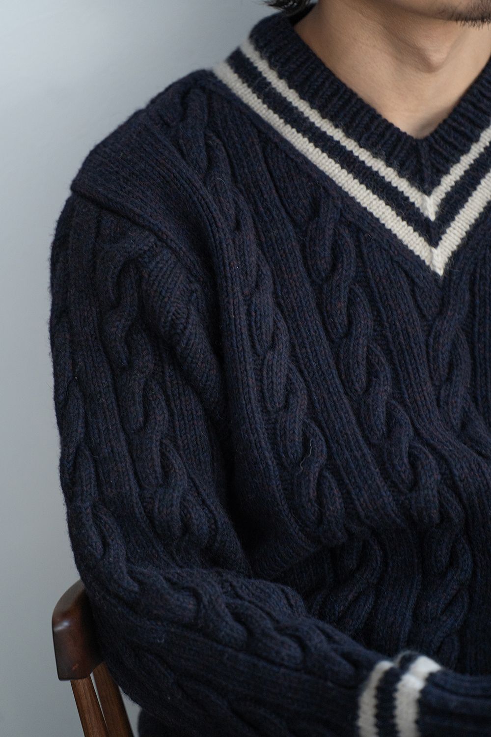 【ラスト1点】camel/cashmere HAND KNITTING cricket sweater(NAVY)