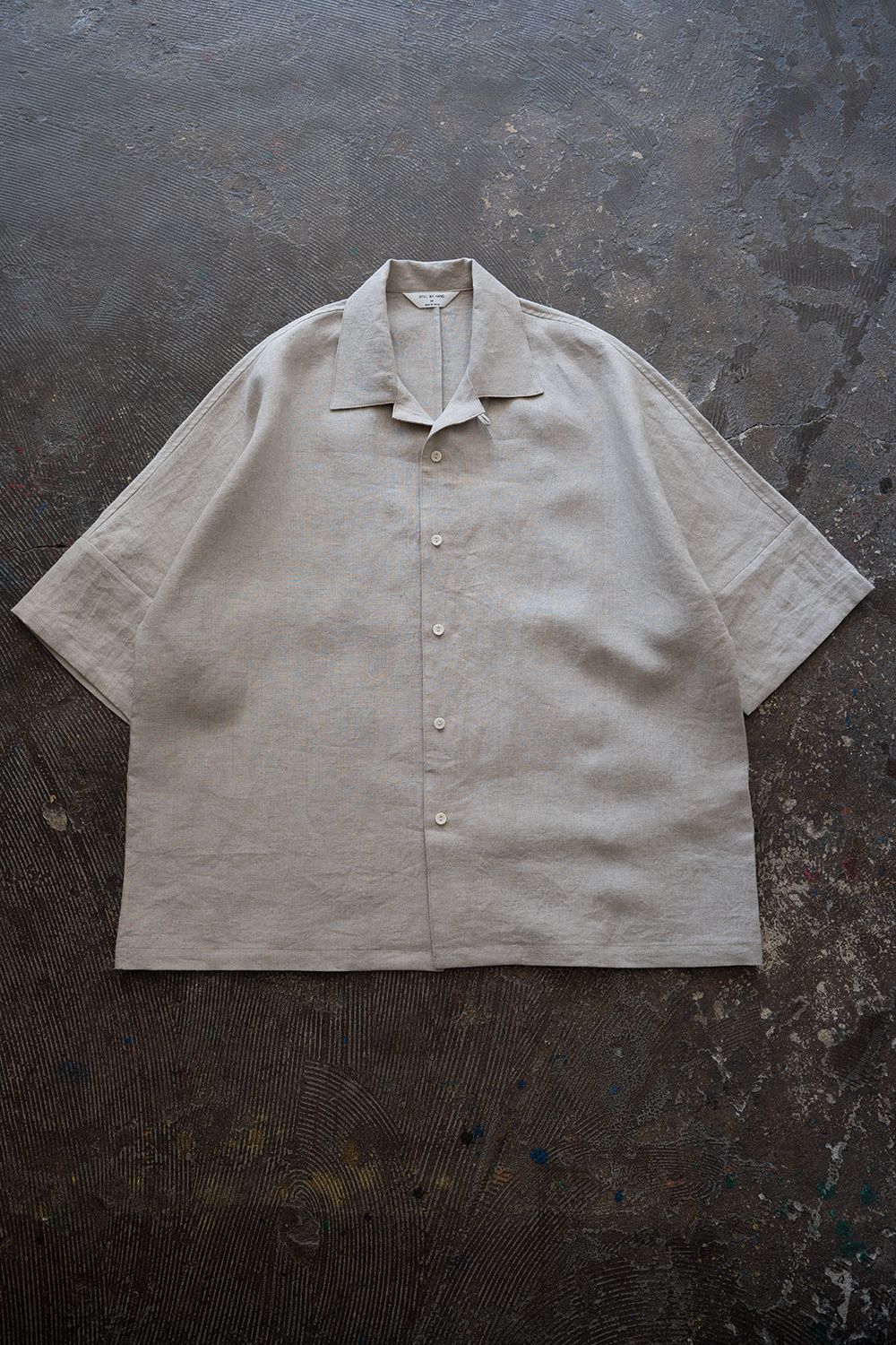 【26SS】ドルマンスリーブリネンオープンカラー半袖シャツ(OATMEAL)
