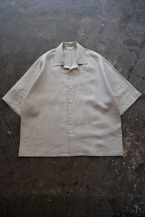 【26SS】ドルマンスリーブリネンオープンカラー半袖シャツ(OATMEAL)