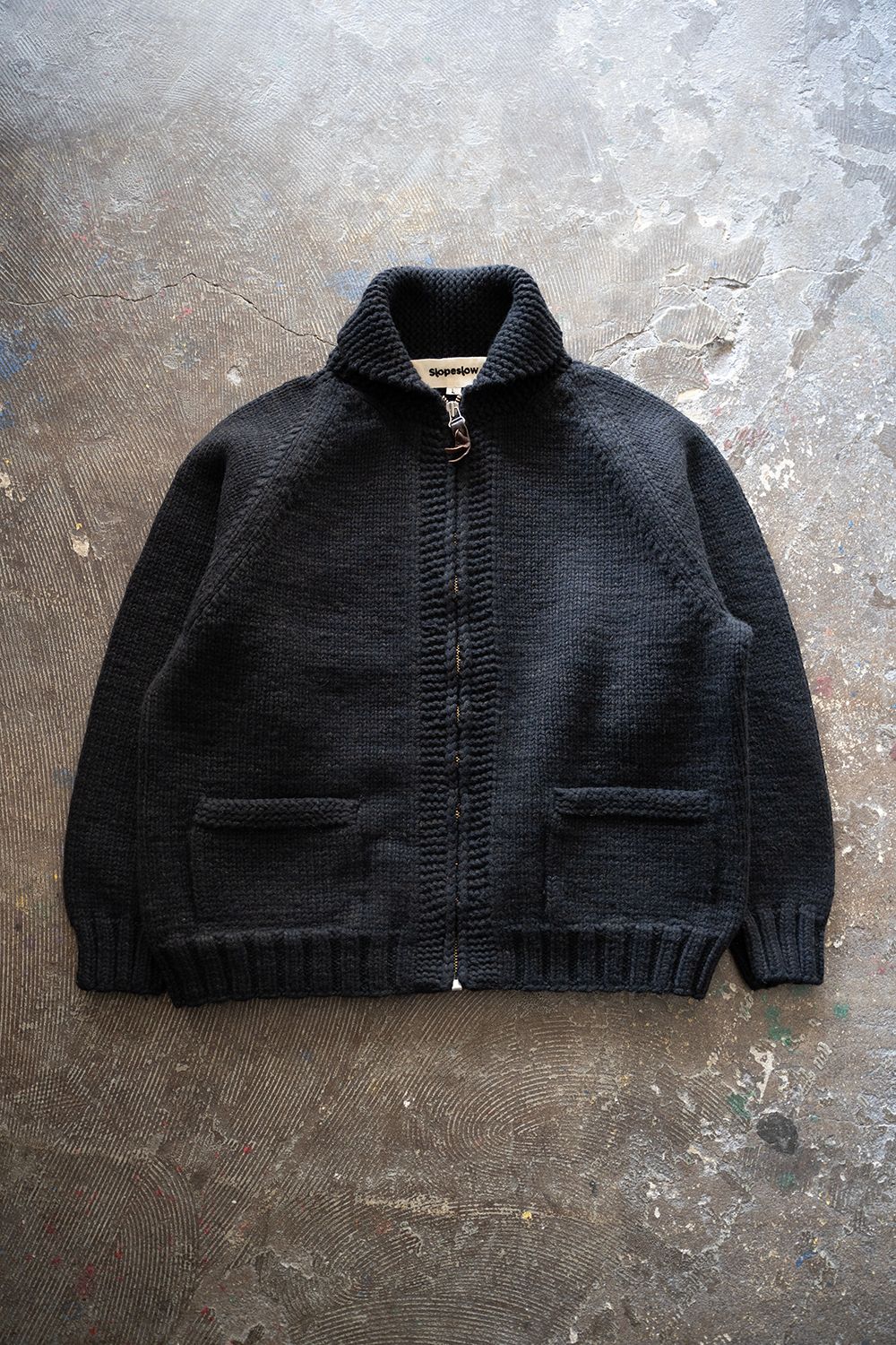【ラスト1点】yak/lambs multi ply HAND KNITTING cowichan sweater(DARK NAVY)
