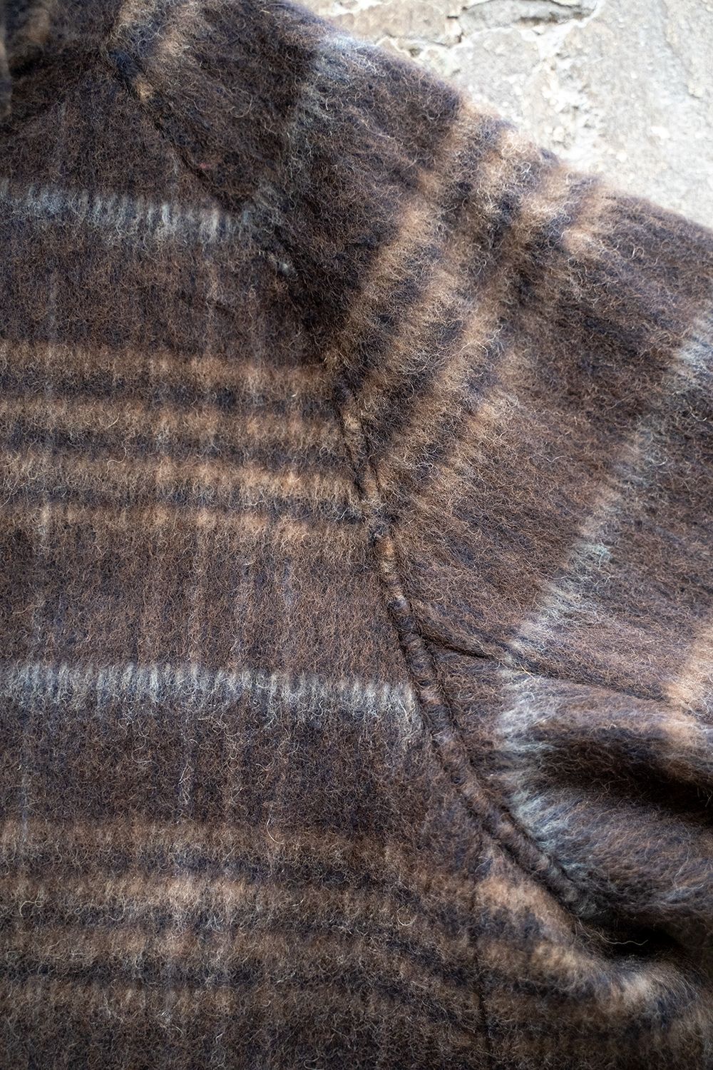 【ラスト1点】Plaid Wool Melton Bal Collar Coat(BROWN)【ユニセックス】