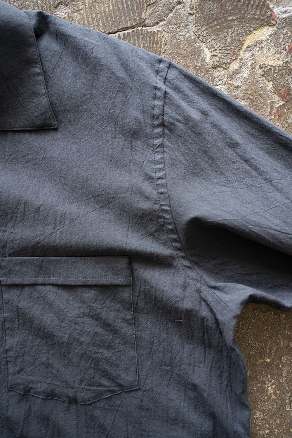【ラスト1点】【25SS】コットンシルクオープンカラーシャツ(NAVY)