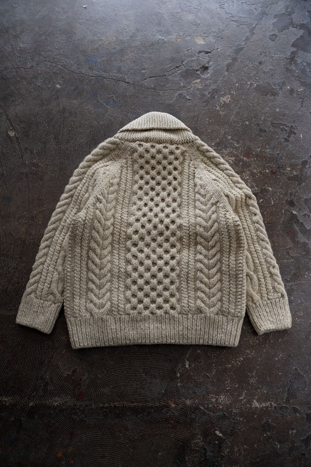 【Sサイズ】Jamieson’s Shetland wool HAND KNITTING Cowichan sweater(WHITE)