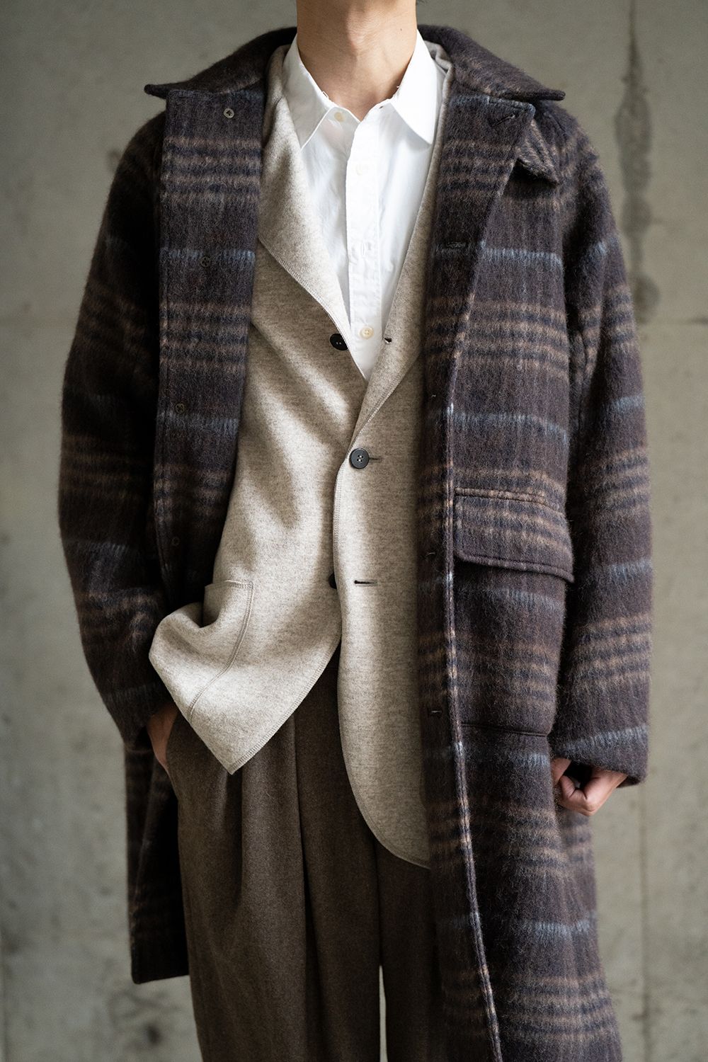 KHONOROGICA - 【ラスト1点】Plaid Wool Melton Bal Collar Coat
