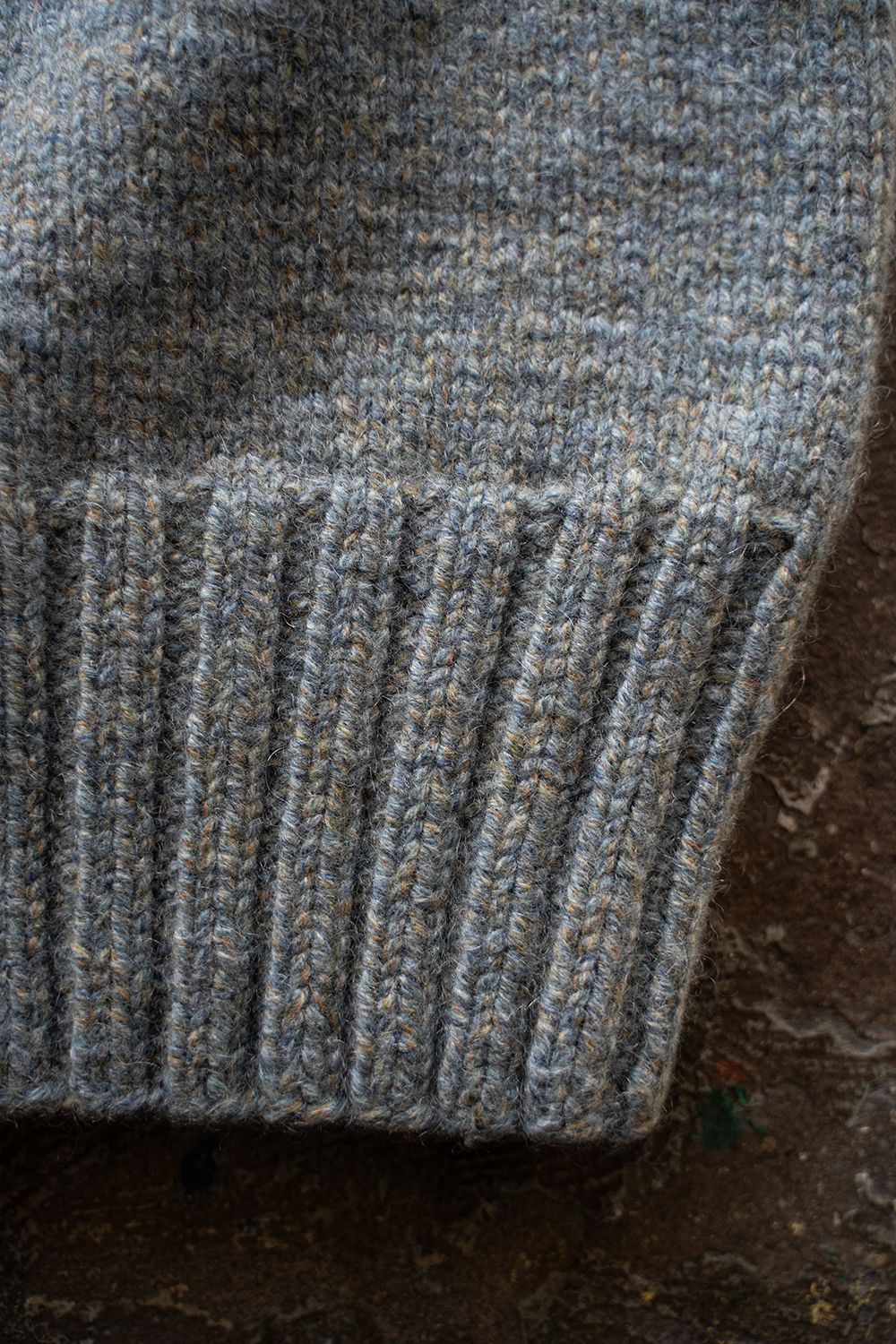 【ラスト1点】yak/lambs multi ply HAND KNITTING yoke top turtle neck sweater(FADE BLUE)