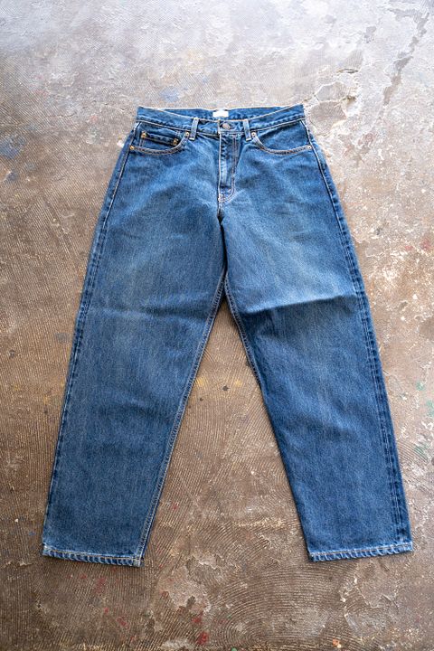 【ラスト1点】インディゴスビンコットン13.5ozワイドテーパードデニム(DARK BLUE DAMAGE)