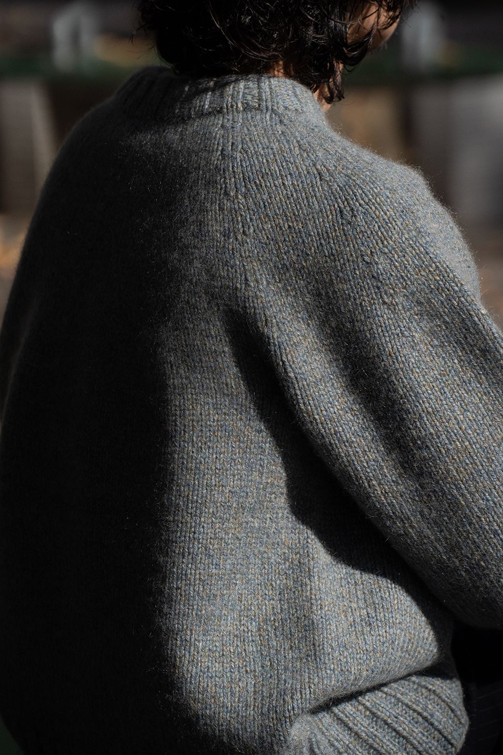 【ラスト1点】yak/lambs multi ply HAND KNITTING yoke top crew neck sweater(FADE BLUE)