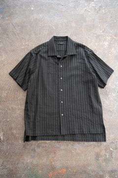【ラスト1点】【21SS】Leno Cloth Stripe S/S Shirt/レノクロスストライプハーフスリーブシャツ(BLACK)