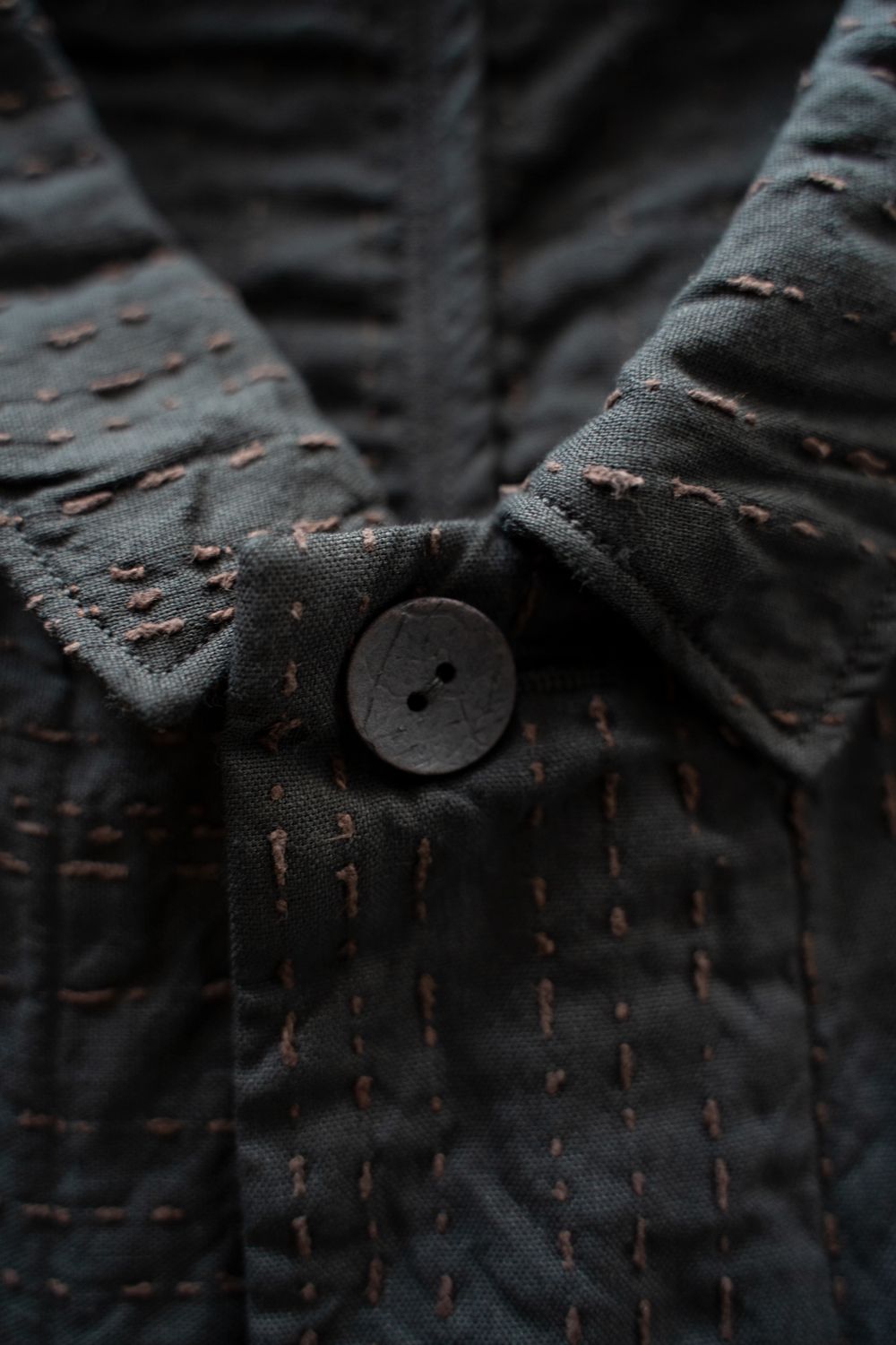 薄手刺し子織ジャケット(墨黒)