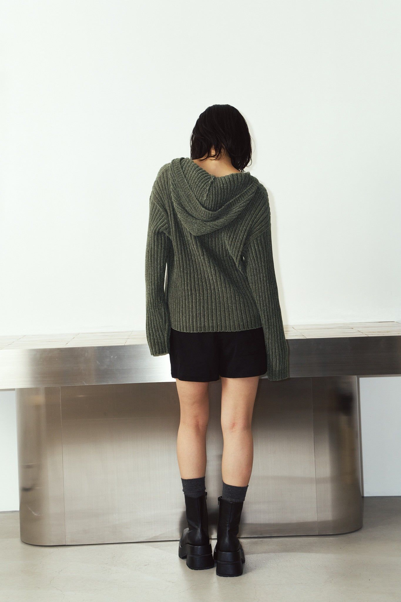 ブークレ ニット フーディ (カーキ) rib hoodie boucle knit (Khaki) / 26AW