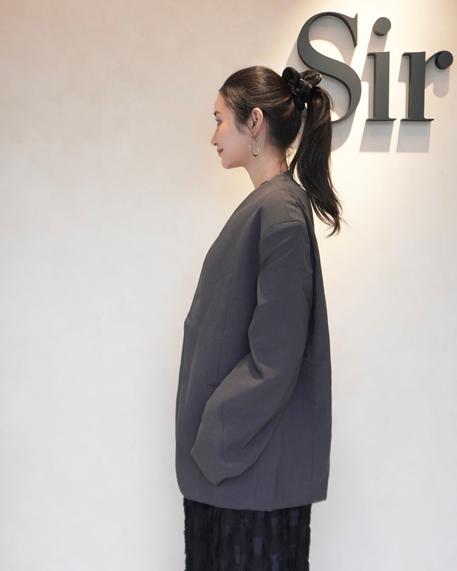 【25AW】Collarless Over Jacket / カラーレスオーバージャケット (チャコールグレー)