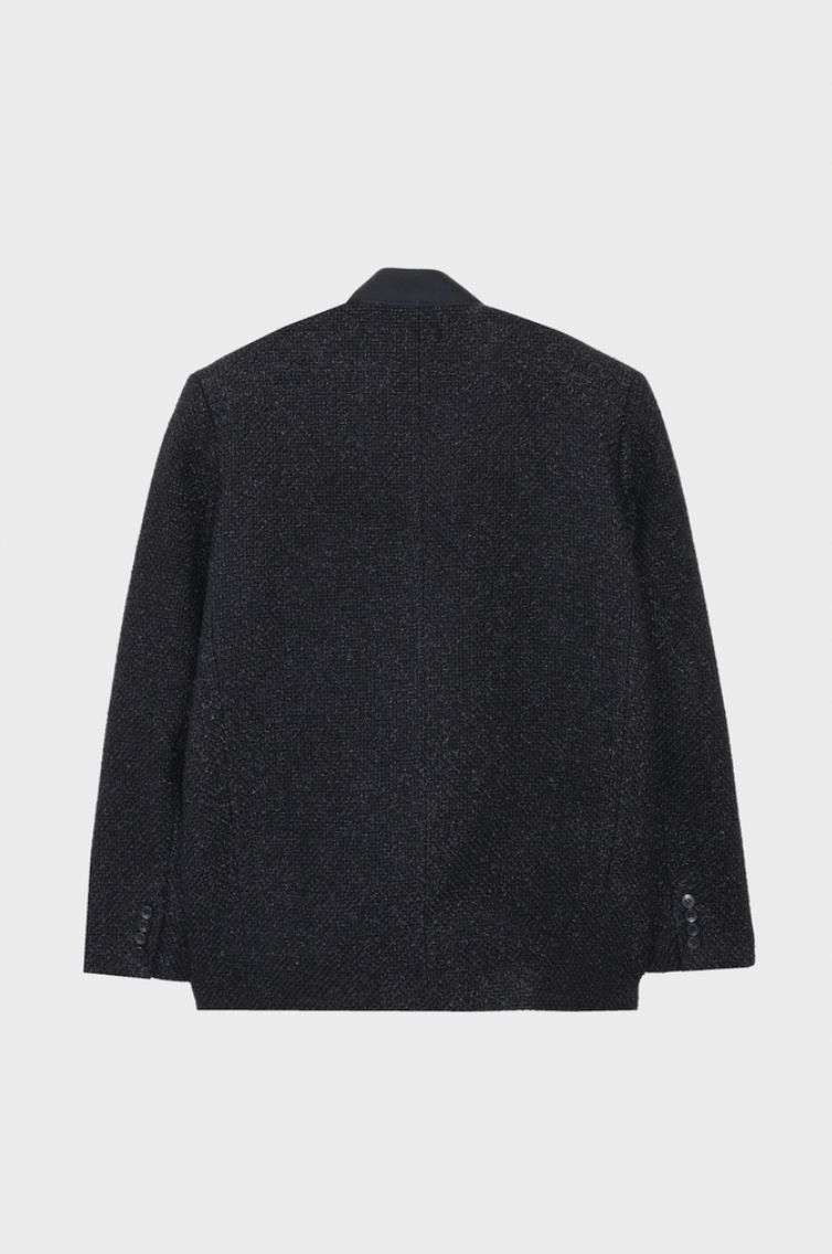 【メンズ】TWEED NO COLLAR JACKET / ツイード ノーカラージャケット (ブラック)